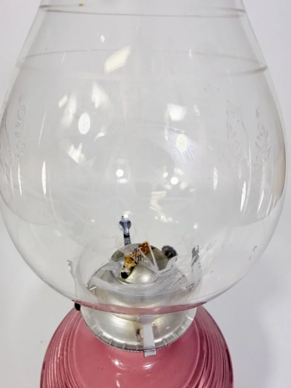 Oil Lamp LampLight Farms Sommerset Traditional Vintage  - Rose Colored  Etched